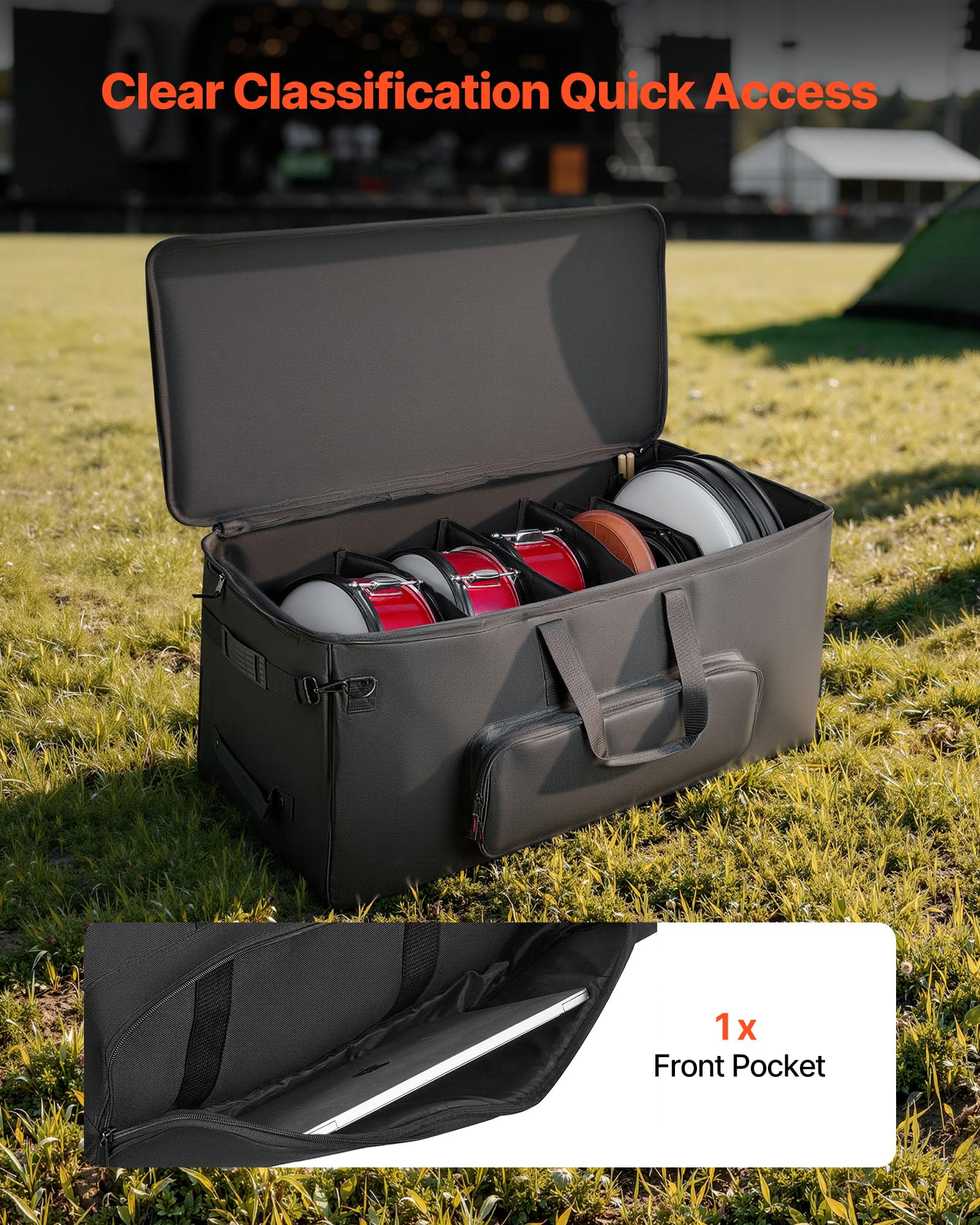 VEVOR Sac à Roulettes pour Batterie Électronique, 600D, Housse de Transport Rembourrée, Intérieur 92x42x41 cm, Séparateurs Amovibles, Noir