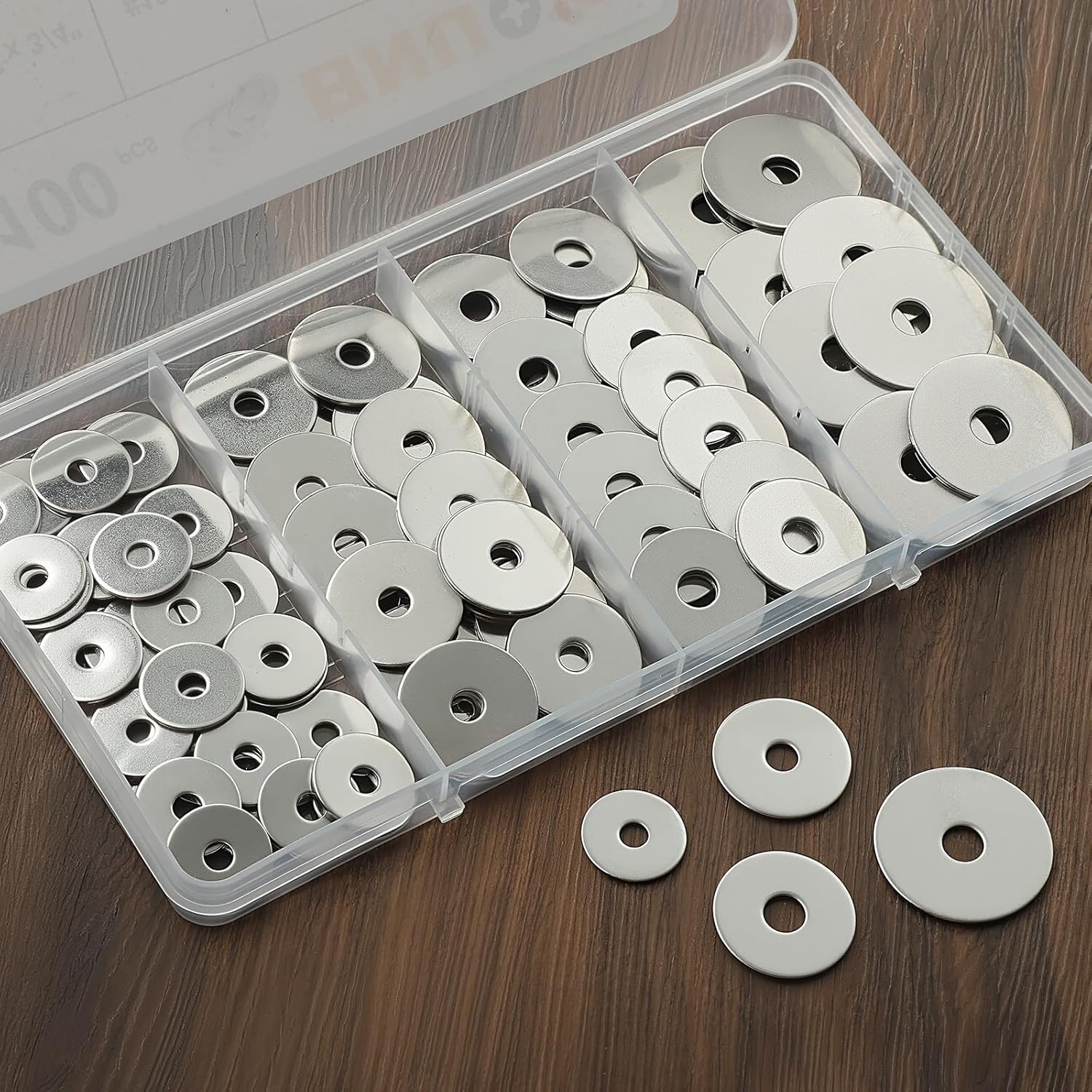100PCS Fender Washers Assortment Kit, Thickened 304 Stainless Steel Fender Washers for Screws, Assorted Hardware Washers Set for Bolts #8, #10, 1/4
