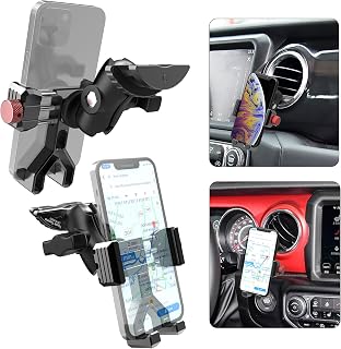 Aluminum Phone Mount for Toyota Tacoma Jeep Wrangler (2016-2023), Vent Cell Phone Holder with 360° Rotation Ball Head Adapter Compatible with iPhone & Android & Smartphone, Driver Side Phone Mount