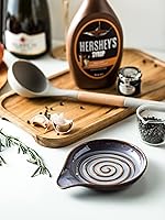 Vista 4 de Reposa Cucharas, Soporte de Cuchara de Cerámica con Bandeja de Goteo Profunda para Utensilios de Estufa, Soporte para Encimera, con Mango para Fácil