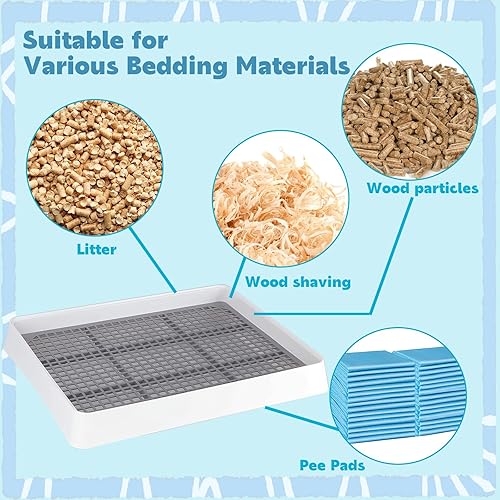 Miniatura 5 de FHTONGE Bandeja de Arena para Conejito de Indias para Jaula, Bandeja de Arena con Rejilla para Conejitos de Indias, Bandeja Rectangular Pequeña para