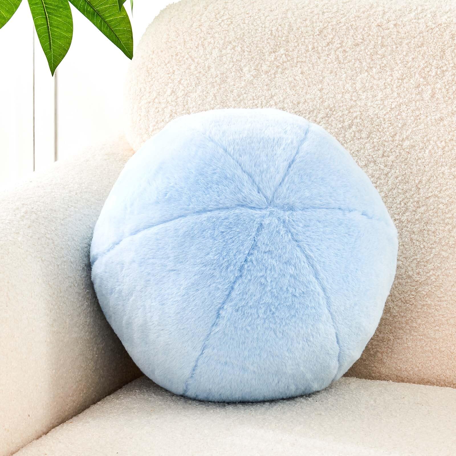Uvvyui Light Blue Ball Pillow, 8" Cute Mini Round Throw Pillow Faux Rabbit Fur Room Decorative Throw Pillow, Ball Shaped Pillow Plush Cushion for