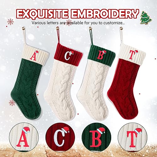 Miniatura 10 de ZGCYSMHT Medias de Navidad personalizadas, iniciales personalizadas, 18 pulgadas, medias de Navidad tejidas con letras para colgar en la chimenea,