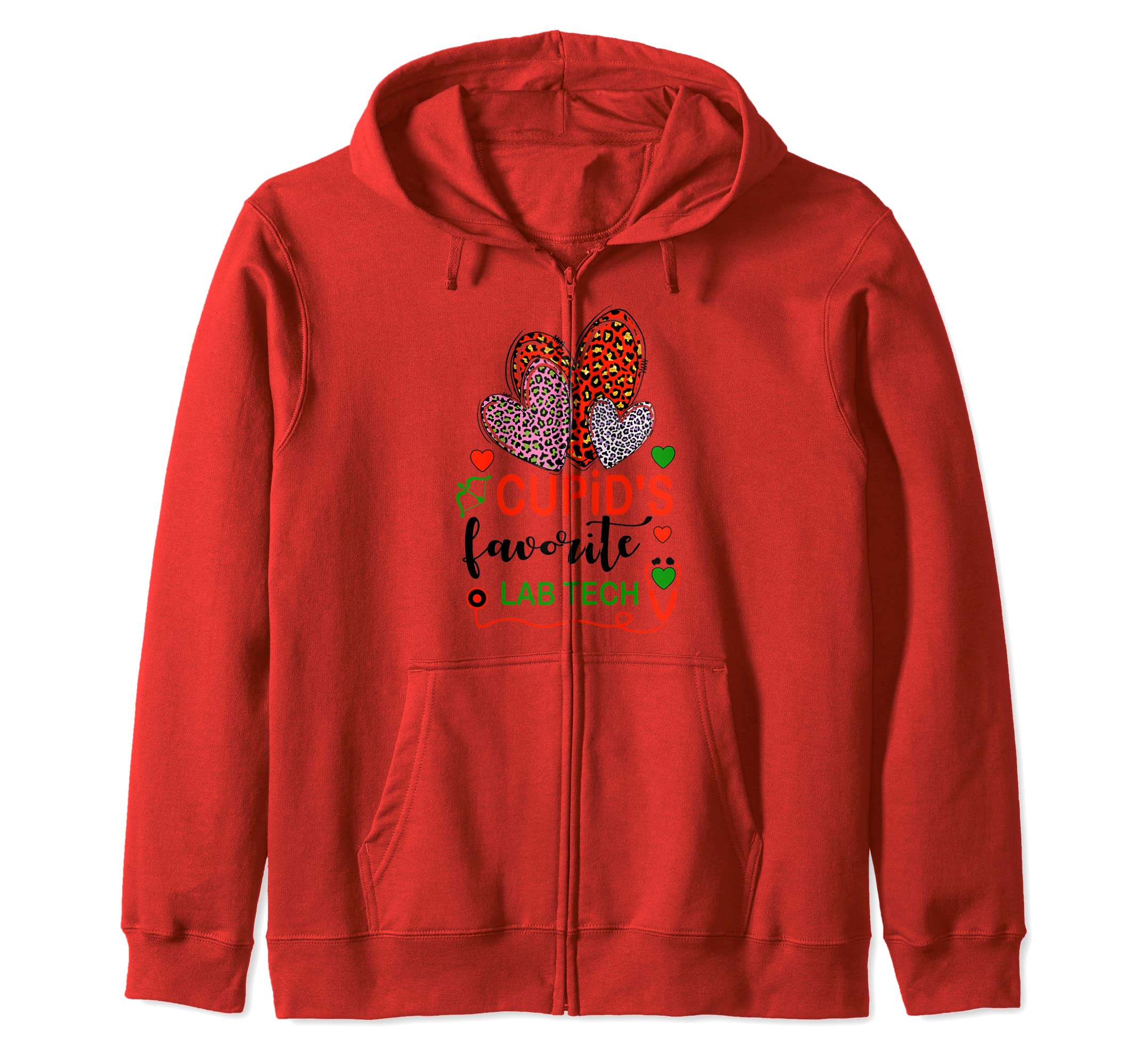 Leopard Heart Cupid's Favorite Lab Tech Valentines Day Zip Hoodie