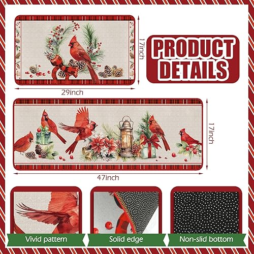 Miniatura 9 de Juego de 2 alfombras y tapetes de cocina con texto en inglés "Merry Christmas", tapete para fregadero de invierno y vacaciones, tapete para cocina,