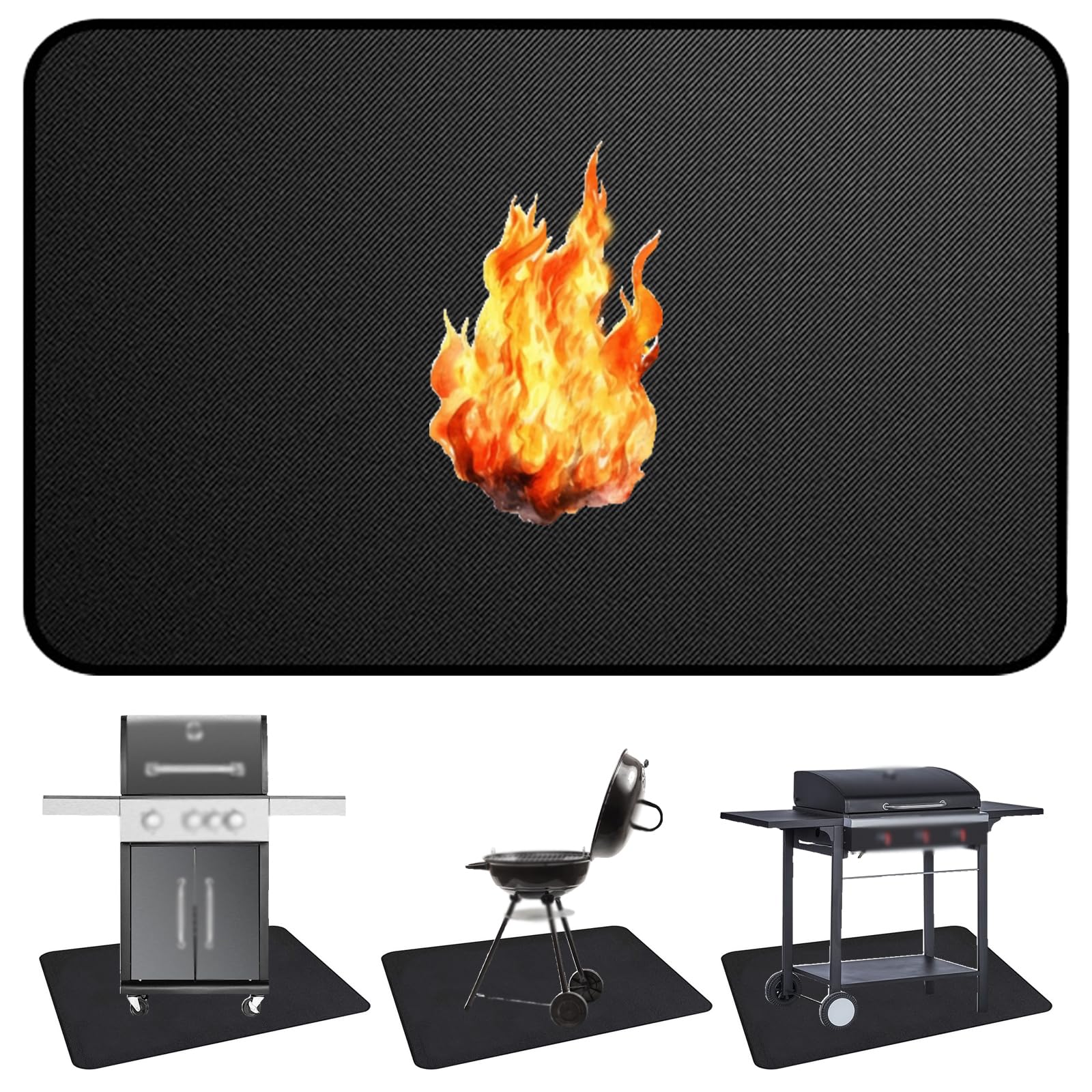 48 x 30 Inch Under Grill Mats for Outdoor Grill, Double-Sided Fireproof Grill Mat, Oil-Proof and Water-Proof BBQ Mat, Fireplace Mat, Fire Pit Mat Grill Floor Pads for Protecting Deck and Patios