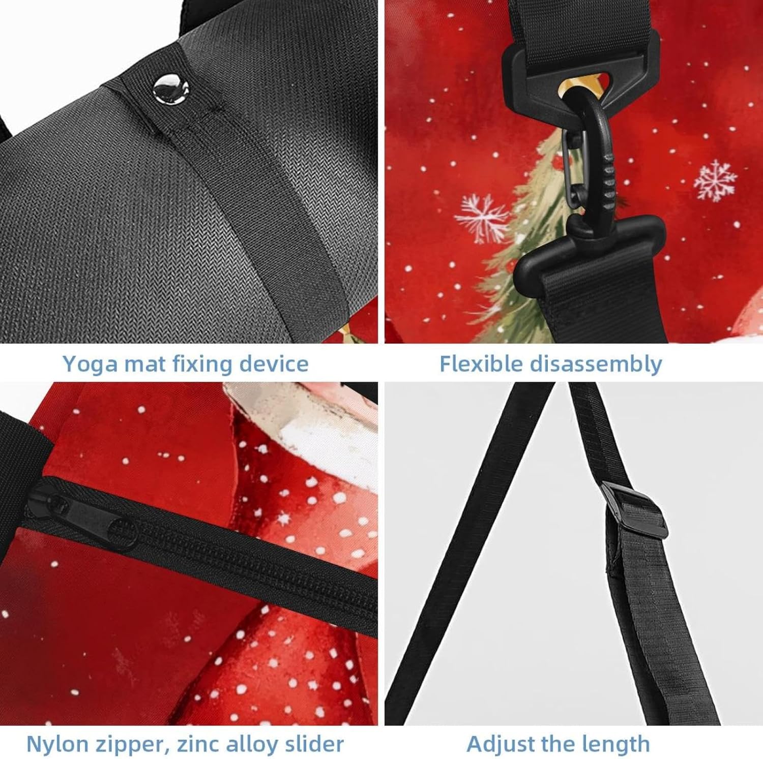 Gym Bag for Women, Christmas Gnome Yoga Mat Bag with Shoe Compartment, Sport Yoga Gym Bag with Yoga Strap, Carryall Yoga Tote Bag