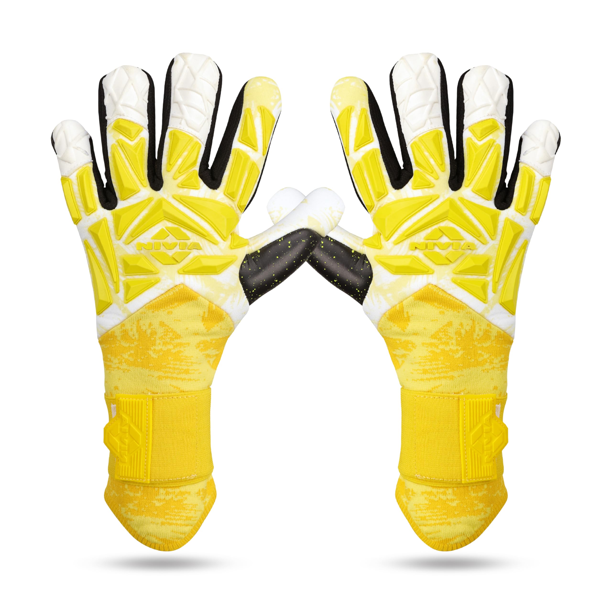 Nivia Aura Goalkeeper Gloves for Men & Women, 4mm Dura Latex Palm with Dura Dots, Embossed Silicon Backhand, Removable Elastic Strap, Knitted Wrist Lock, Professional Match Gloves (Yellow/White, M)-image-37