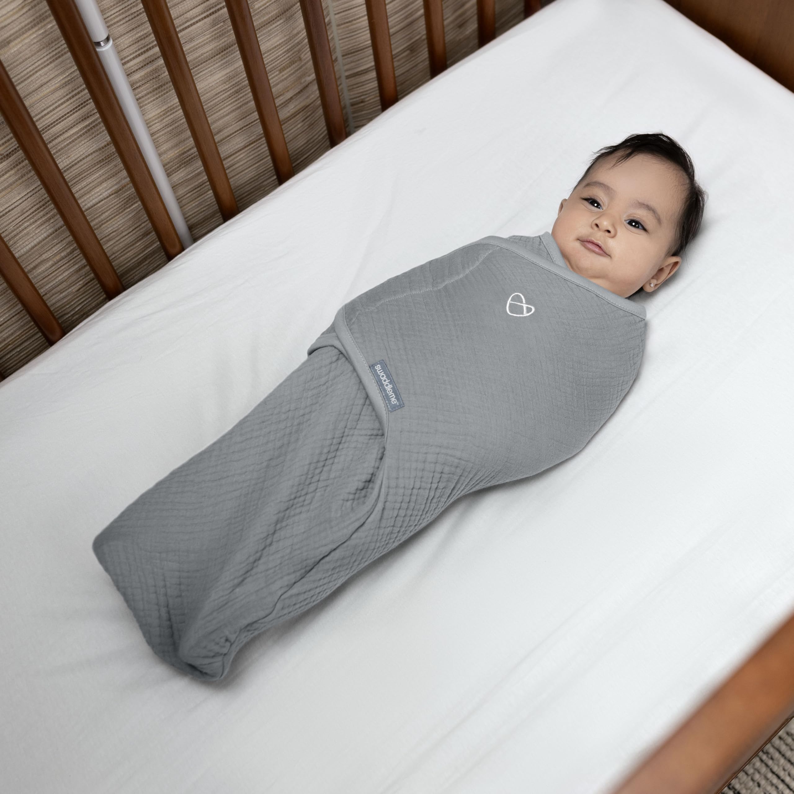 Ingenuity SwaddleMe Original Muslin Baby Swaddle, 100% Cotton, Improves Sleep & Calms Startle Reflex, 0-3 Months, 1.0 TOG - Image 2