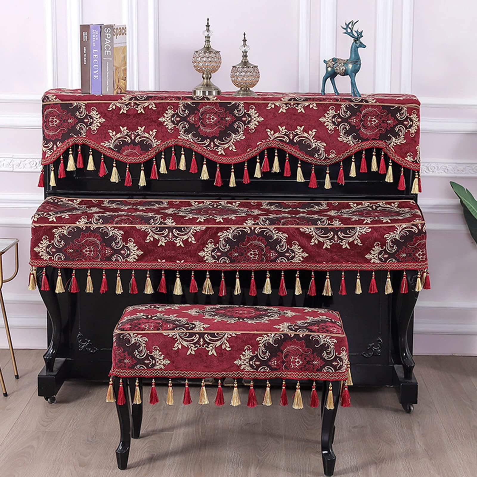 Coperture in Tessuto Poncho per Pianoforte, Mezza Copertura per Pianoforte alla Moda di Lusso, Copertura per Tastiera Elettronica per Pianoforte,Red