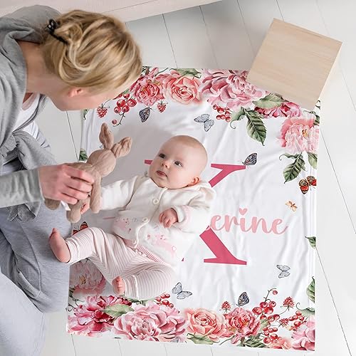 Miniatura 121 de Manta de bebé personalizada para niñas, manta de bebé personalizada con nombre, súper suave, mantas personalizadas con nombre para niños, mantas