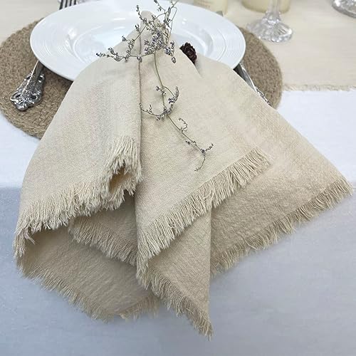 Miniatura 5 de EHLDekol Juego de 4 servilletas de tela hechas a mano, 100% algodón, con flecos, servilletas delicadas lavables, para cenas, bodas y fiestas (18 x