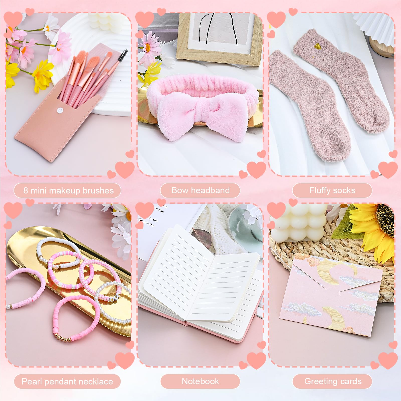 Regali per ragazze adolescenti 9, 10, 11, 12, 13, 14, 15, 16 anni, con bicchiere da 500 ml con stampa a fiocco, pennello per trucco, trousse per il trucco, fascia, calze, braccialetto, taccuino