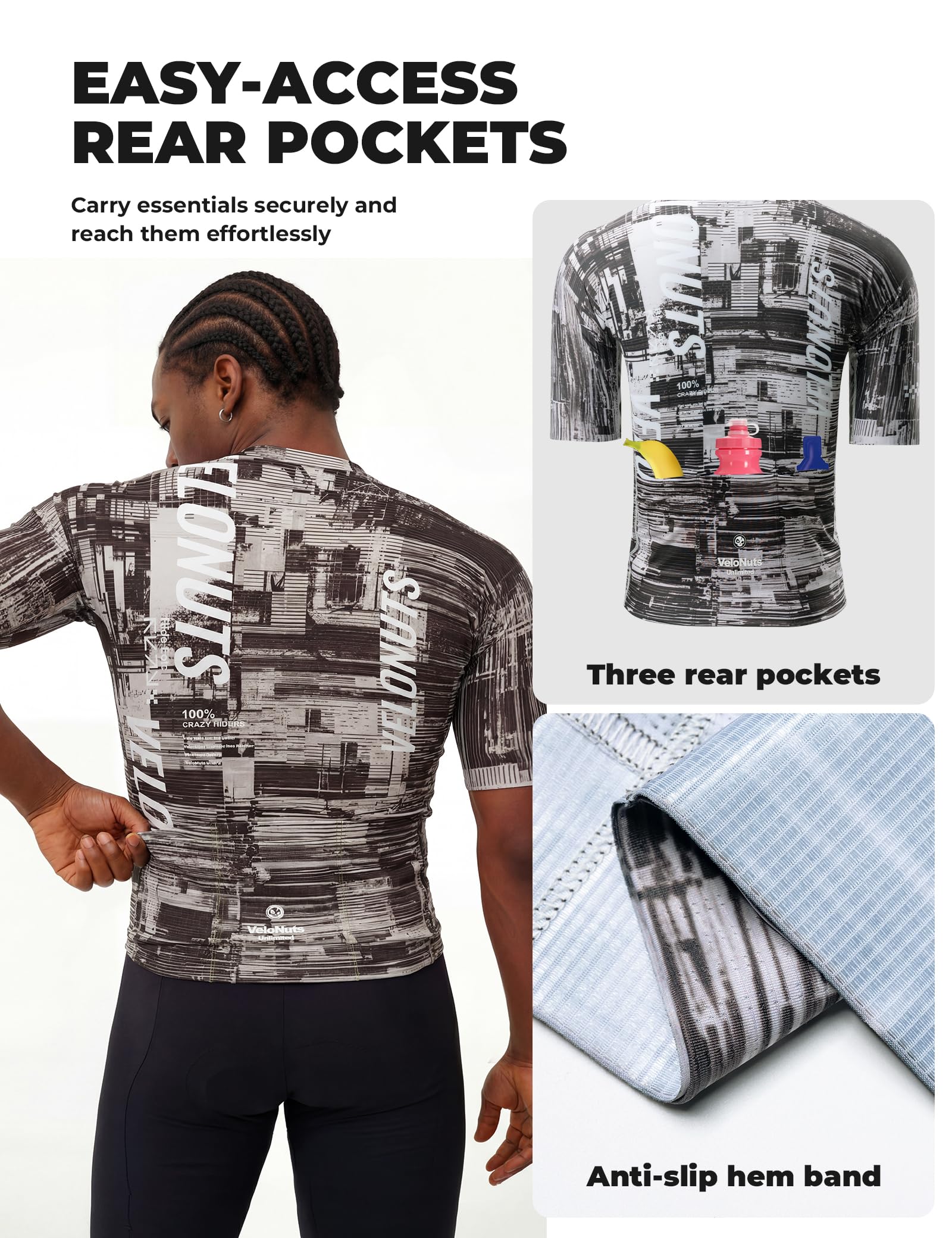 Radtrikot Herren Kurzarm, Atmungsaktives und Schnelltrocknendes Fahrradtrikot, Reißverschluss und 3 Rückentaschen, Radshirt für Rennrad und MTB