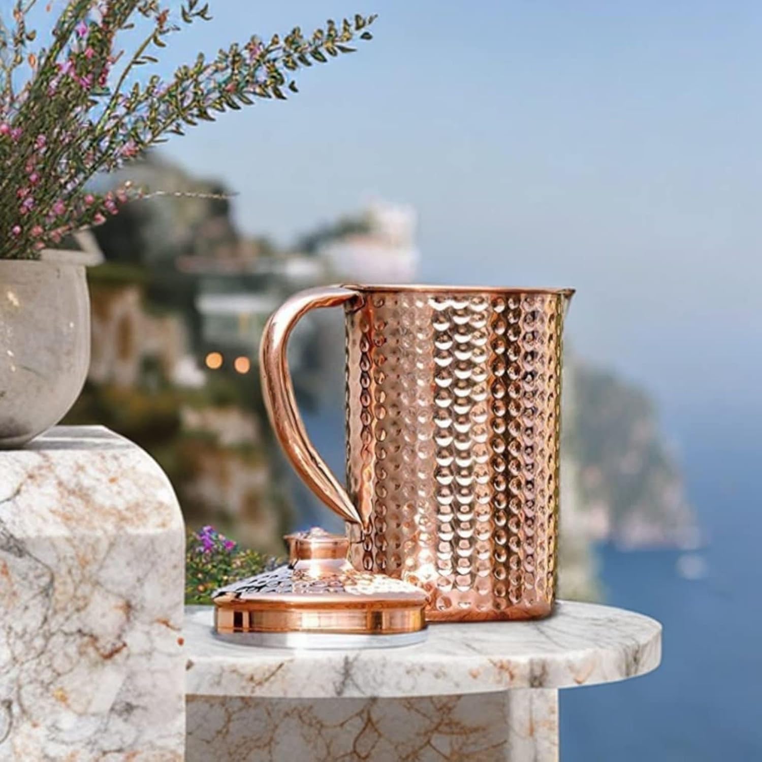 100% Pure Copper Pitcher 50.72 Oz / 1500 ml | Drinking Water Traditional Hammered Pitcher With Lid | Copper Jug Handle Water Bottle | Ayurveda Health Benefits | Serving Water in Daily Use - Image 6