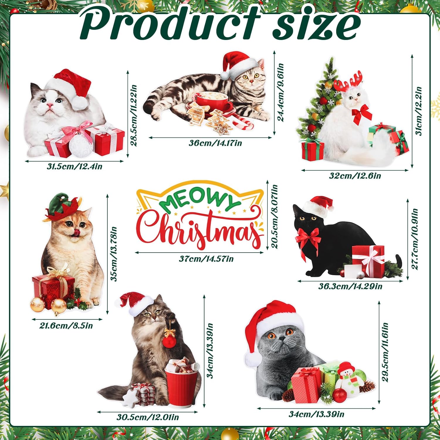 Suzile 8 Pcs Cat Yard Signs with Stakes - Merry Christmas Lawn Signs, Pet Theme, Waterproof Christmas Yard Decorations for Holiday Garden Patio