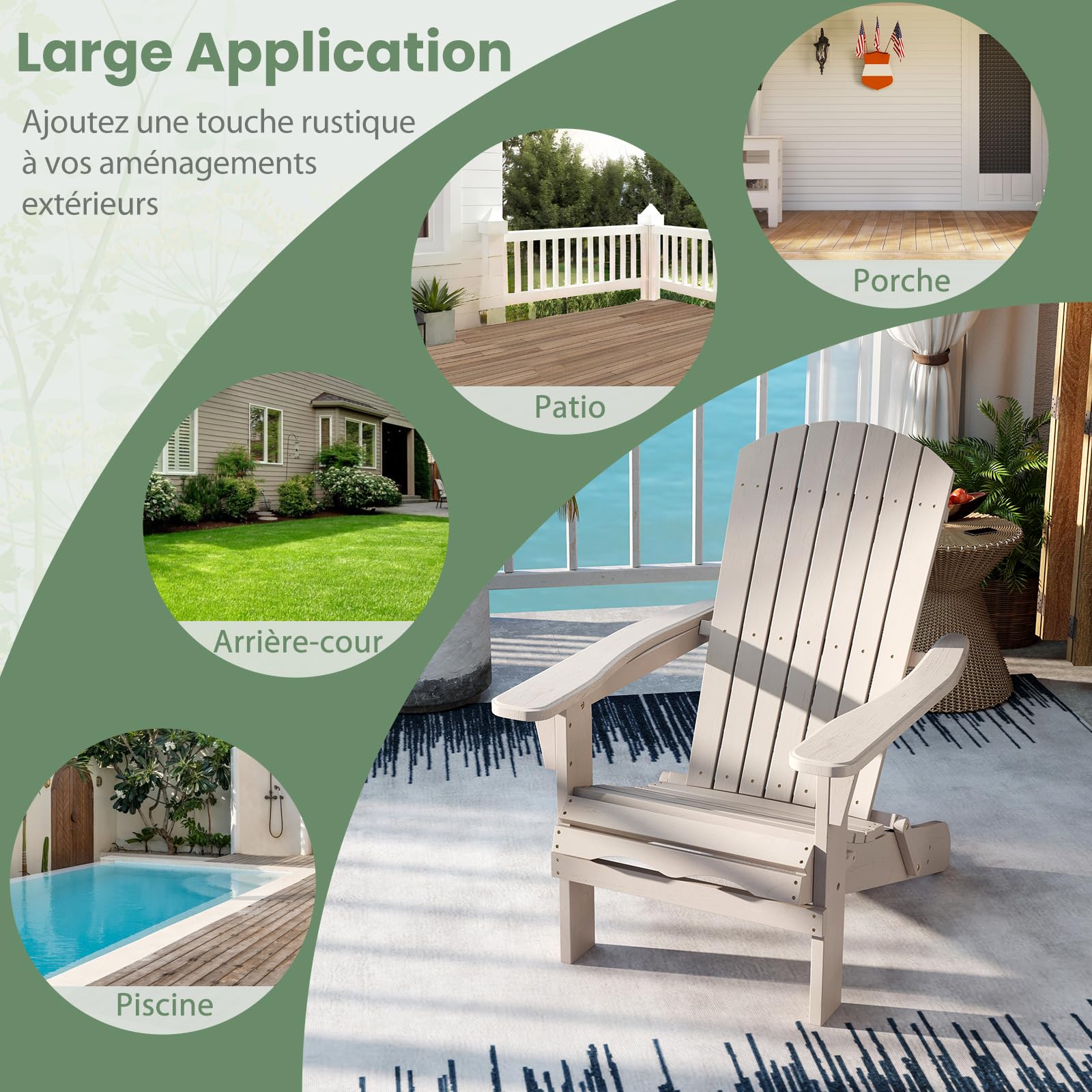 GOPLUS Chaises Adirondack, Chaise d'Extérieur Pliable avec Cadre Bois Massif, Dossier Incurvé et Accoudoirs Larges, Max.180 Kg, pour Terrasse, Jardin, Piscine (89 x 71 x 94 cm, Gris,1)