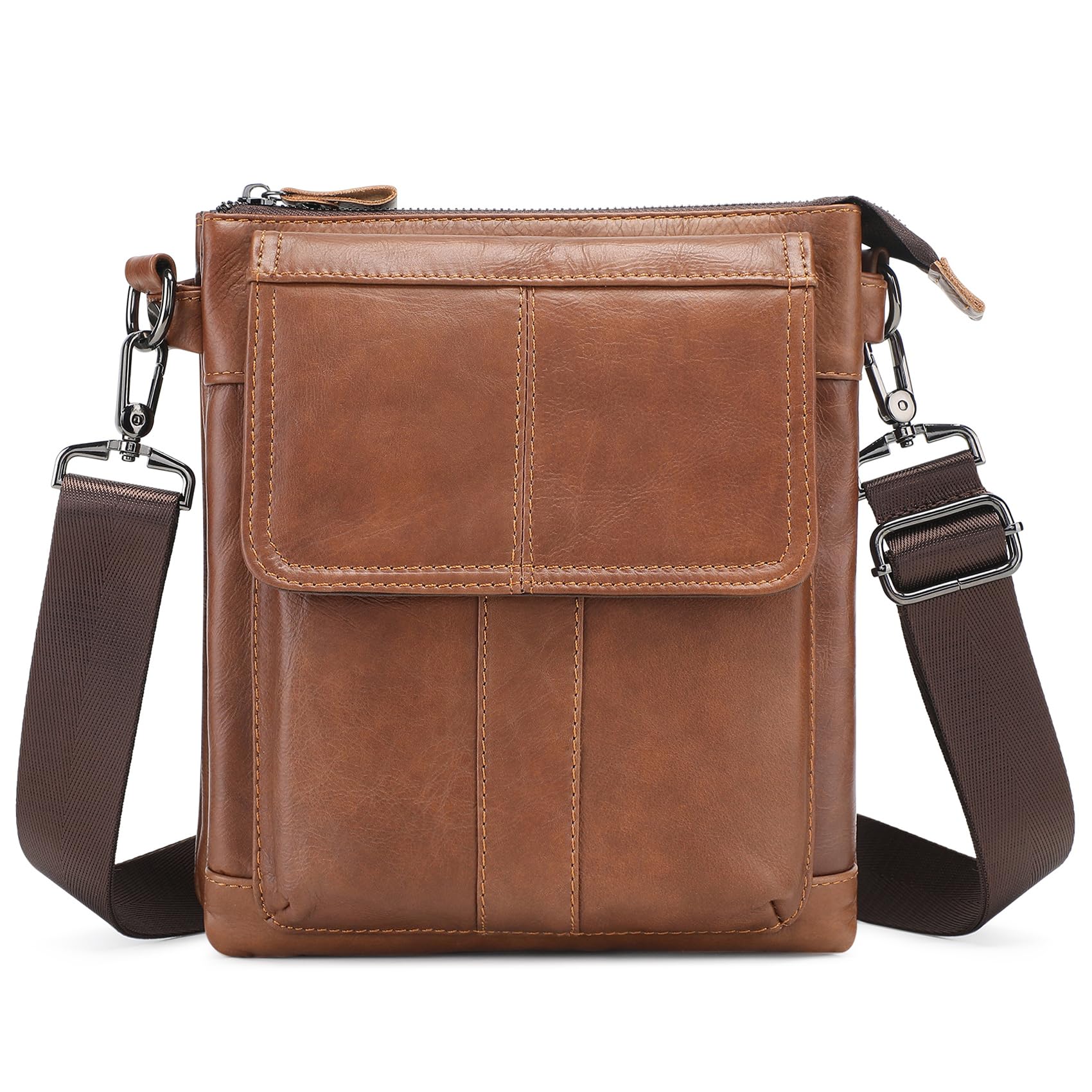 Men's Genuine Leather Shoulder Bags Retro Crossbody Bags for Men Brown Messenger Bag Casual Travel Bag for Phone Wallet Keys Passport Glasses