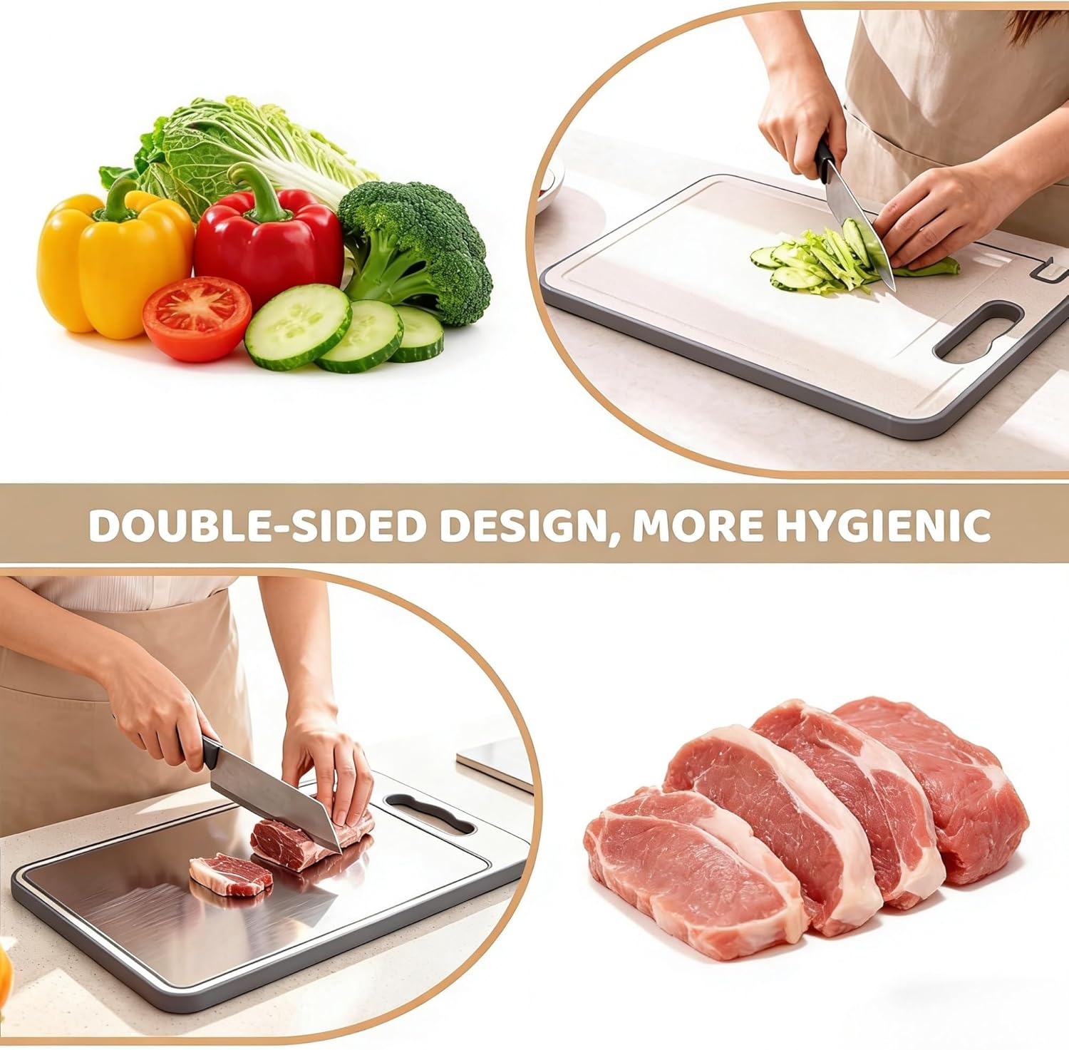 Titanium Cutting Board with Knife Sharpener, Double Sided Titanium Cutting Boards with Wheat Straw Surface, Non Porous Chopping Board with Grinding Area for Meat Fruit Veggie