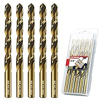 Vista 1 de Drill Bit Set, 5pcs (3/8") M35 HSS Twist Cobalt Drill Bits for Stainless Steel, Hardened Steel, Cast Iron, Plastic and Wood,AM07G