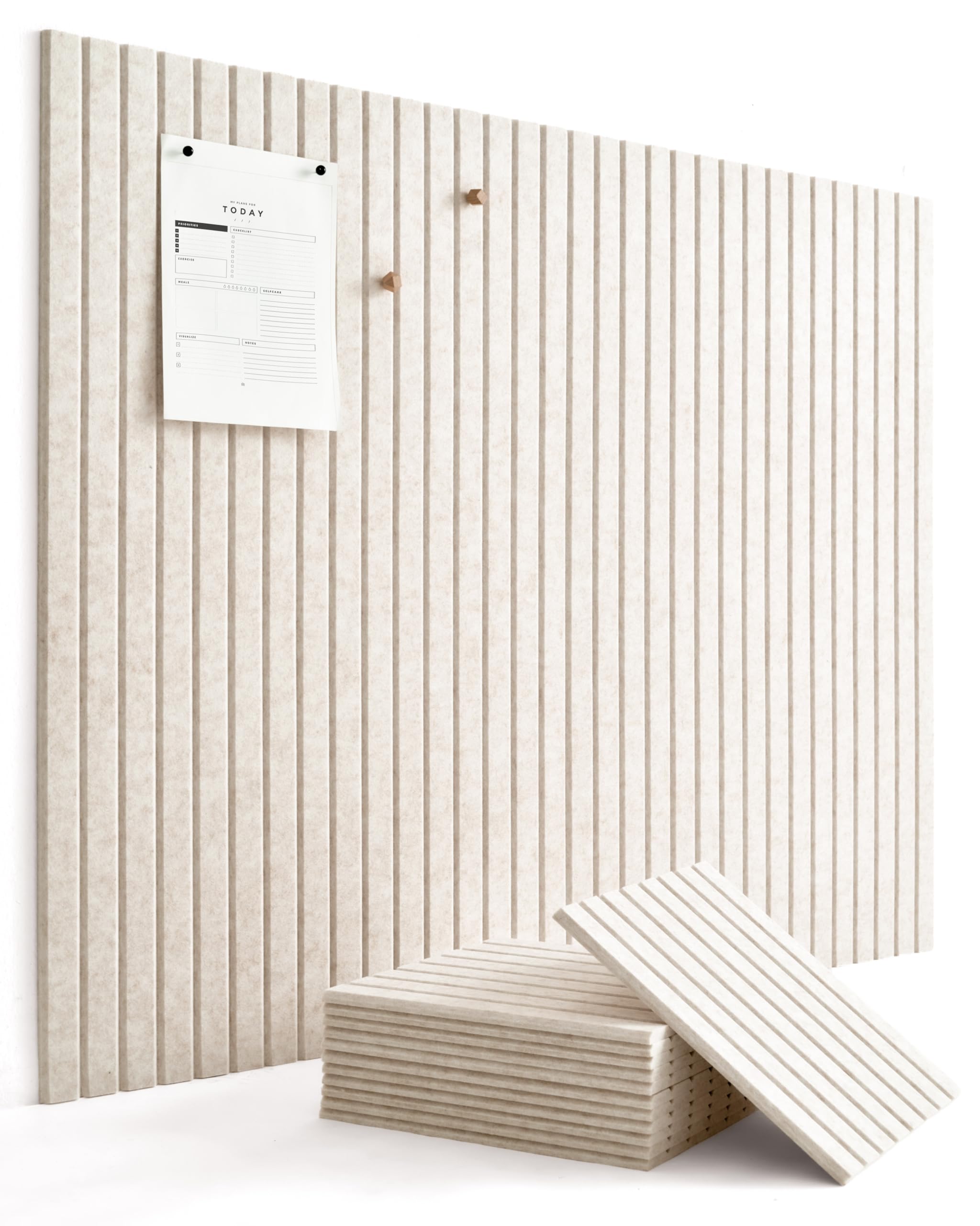 VIVELDA Felt Bulletin Board Tiles 48"x36" - 12-Pack Cork Board Alternative, OEKO-TEX Certified, NRC 0.95 Acoustic Wall Panels, Damage-Free Adhesive, Slatted Design, Home Office & C image 3