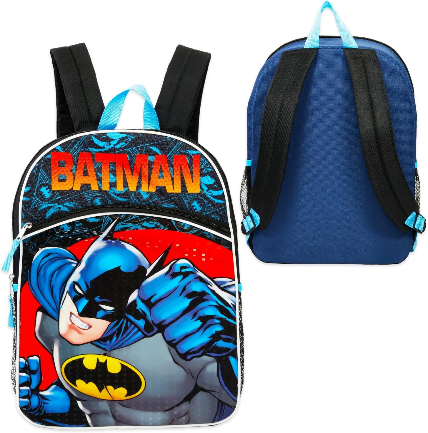 DC Comics Batman Backpack for Kids - 16" Batman School Bag with Batman Stickers, Water Bottle, Door Hanger, and More (Batman School Supplies Bundle)