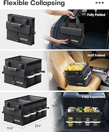Miniatura 3 de HOTOR Organizador de maletero de automóvil, organizador plegable para SUV, almacenamiento de automóvil con tiras reflectantes y cubierta de