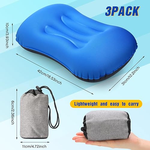Miniatura 2 de Tatuo 3 almohadas inflables de viaje para camping, almohadas inflables ultraligeras para acampar, almohada portátil para mochilero, soporte lumbar