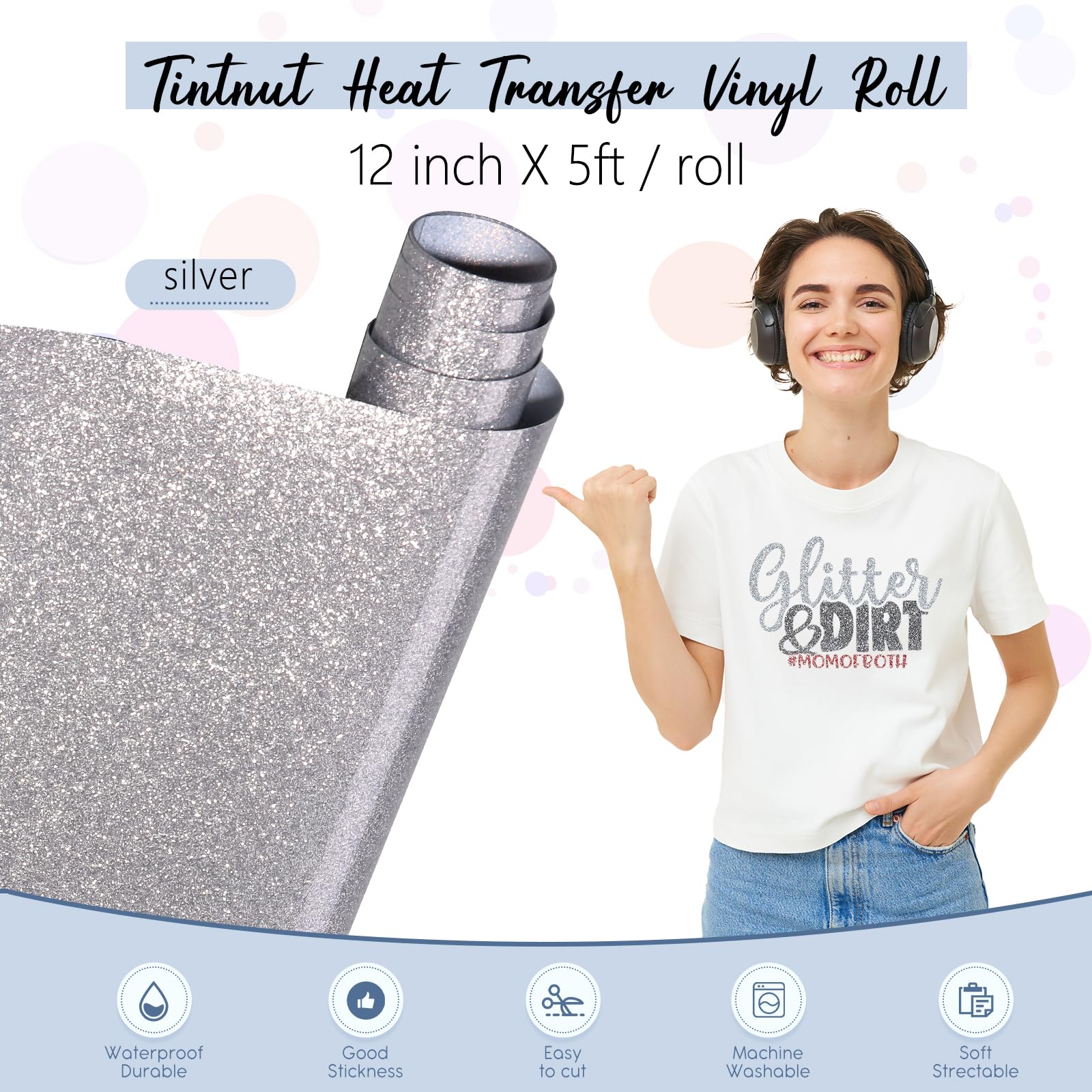 Rotolo Di Vinile Glitterato A Trasferimento Termico, 30,5 Cm X
