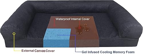 Miniatura 6 de Dogbed4less Sofá cama ortopédica de espuma viscoelástica de gel prémium para mascotas con forro impermeable y funda de lona, tumbona de 47 x 29
