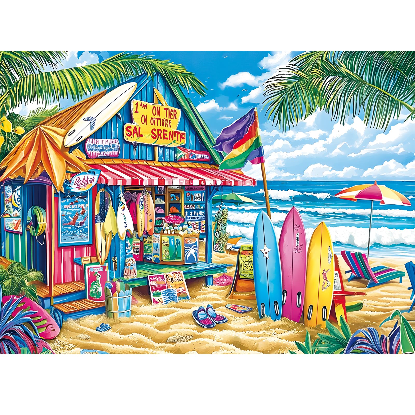500 Piece Puzzles for Adults,Beach Surf Shack Puzzle,Recycled Cardboard Summer Jigsaw Puzzles 500 Pieces,Challenging Family Activity Great Gift Idea,