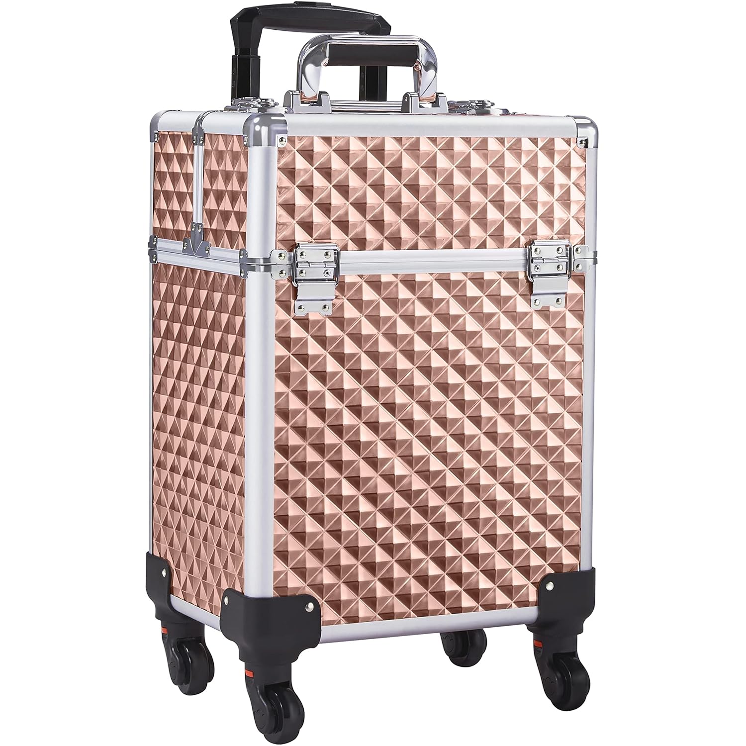 Yaheetech Rolling Makeup Train Case Professional Aluminum Cosmetic Case Large Storage Makeup Trolley with 4 Detachable Removable Wheels, 4 Trays and 1 Cubby with Sliding Rail - Holographic Gold : Beauty & Personal Care