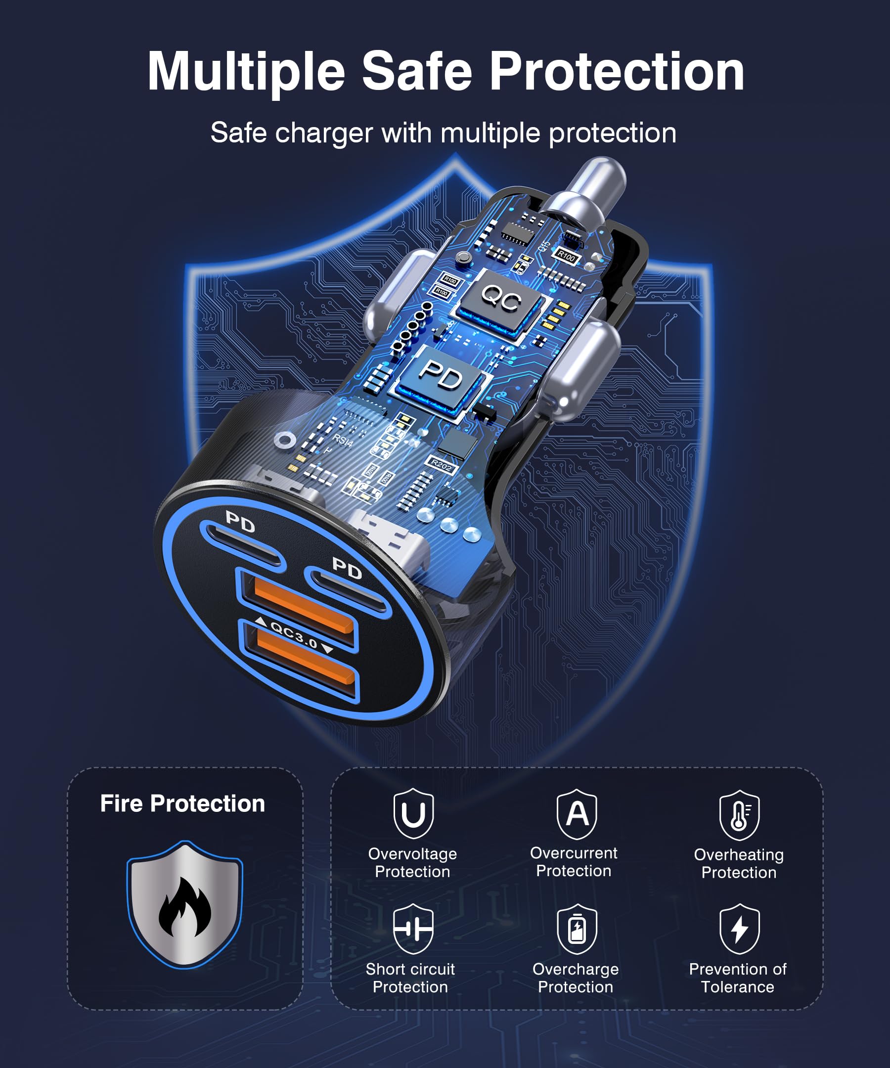 Chargeur de voiture USB-C, adaptateur de voiture à 3 ports de type C, chargeur de voiture avec Power IQ 3.0, pour iPhone 17/16/15/14/13 Series