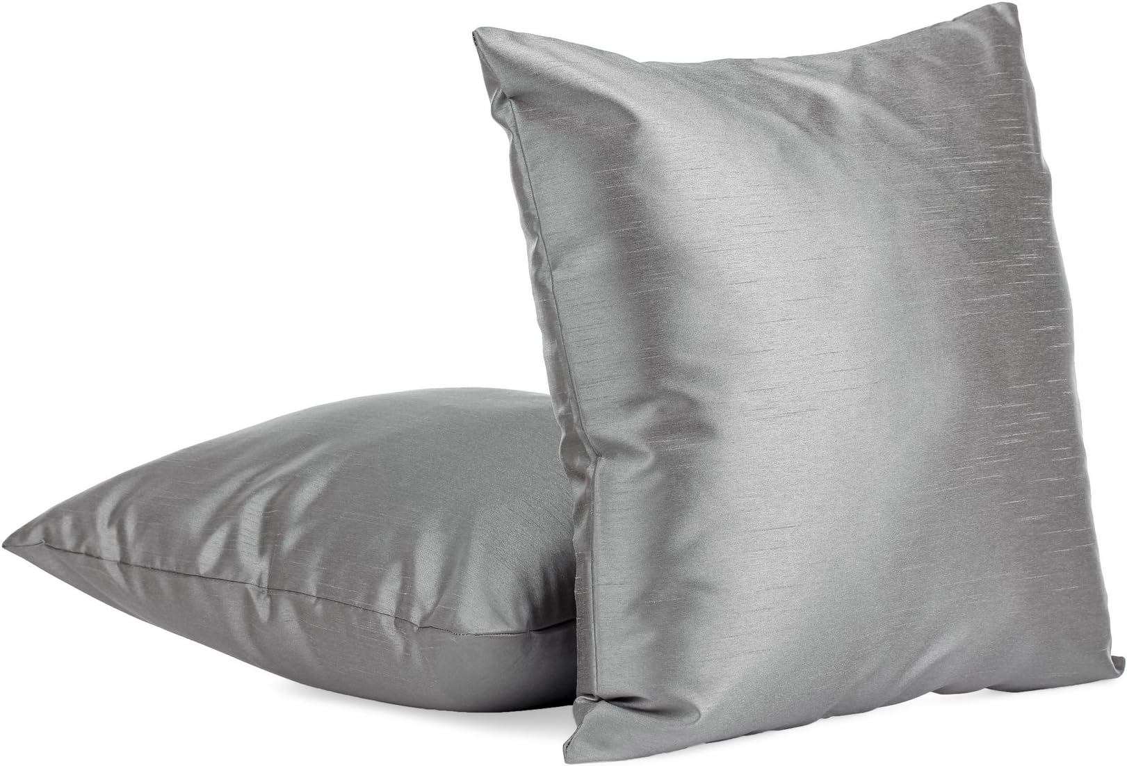 2-Piece Solid Color 22" X 22" Faux Silk Square Decorative Pillow Cover, Zipper Closure - Platinum Grey