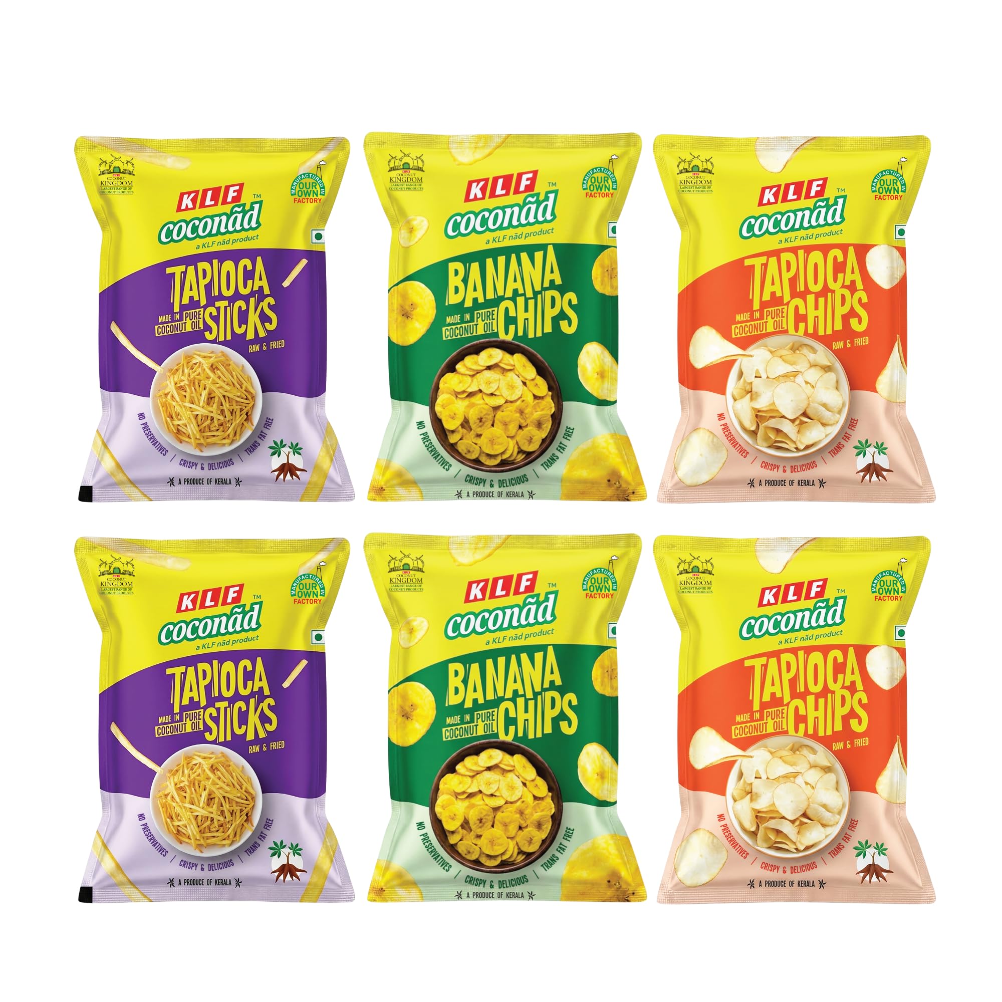 klf coconad all chips party pack | tapioca sticks, tapioca chips & banana chips | 6 packs assorted combo