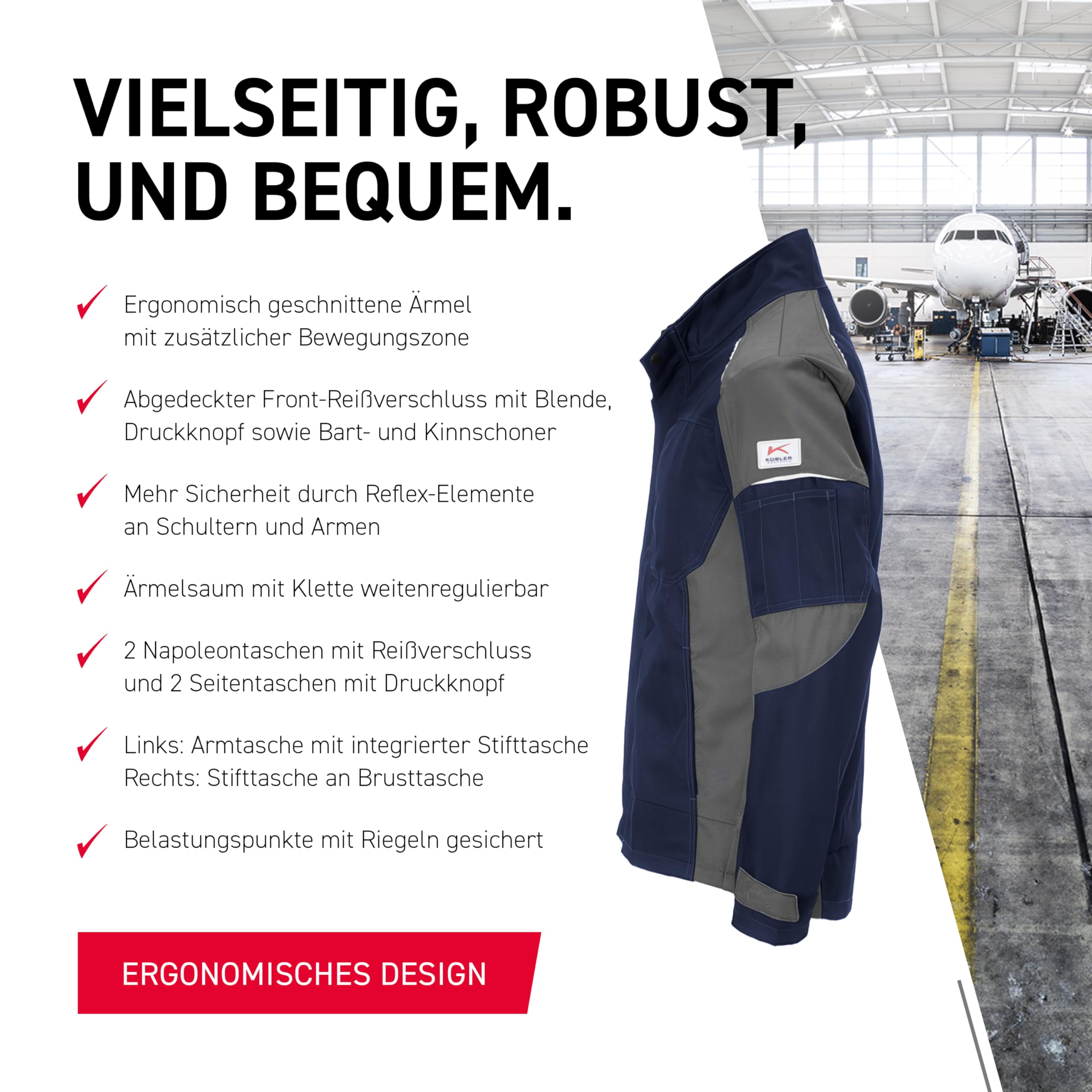 Kübler 12505365-4897-M Classiq Activiq - Chaqueta de trabajo (talla M), color azul oscuro y gris