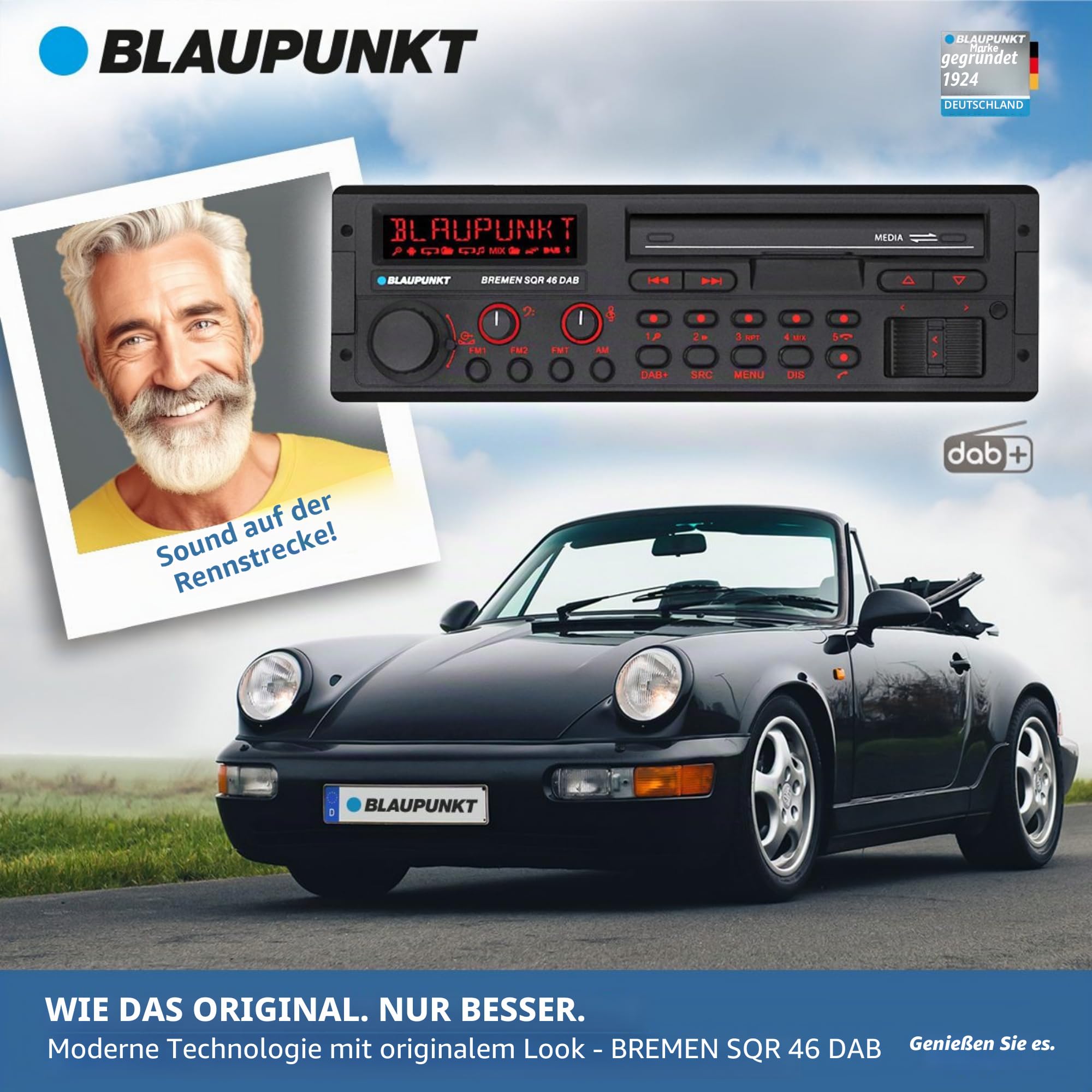 Blaupunkt Bremen SQR 46 DAB, 1-DIN Autoradio, Youngtimer-Design, DAB+, Bluetooth, Freisprecheinrichtung, USB, Aux-Eingang, SDHC, SD, Lenkradfernbedienung, Sub-Out, Variocolour, 4x50Watt, 12V