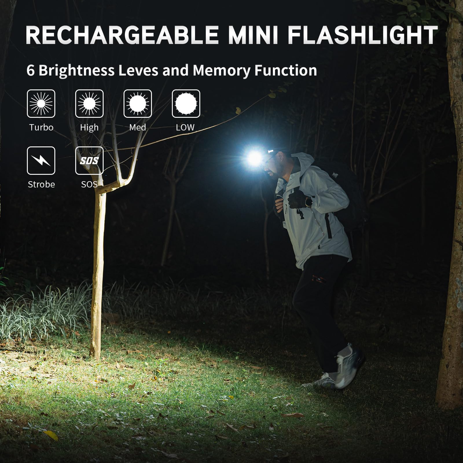 WUBEN E7 1800 lumen Kaki Mini torcia ricaricabile con magnete – Torcia elettrica super luminosa a 6 modalità EDC LED ricaricabile di tipo C IPX8 torcia frontale salvataggio campeggio