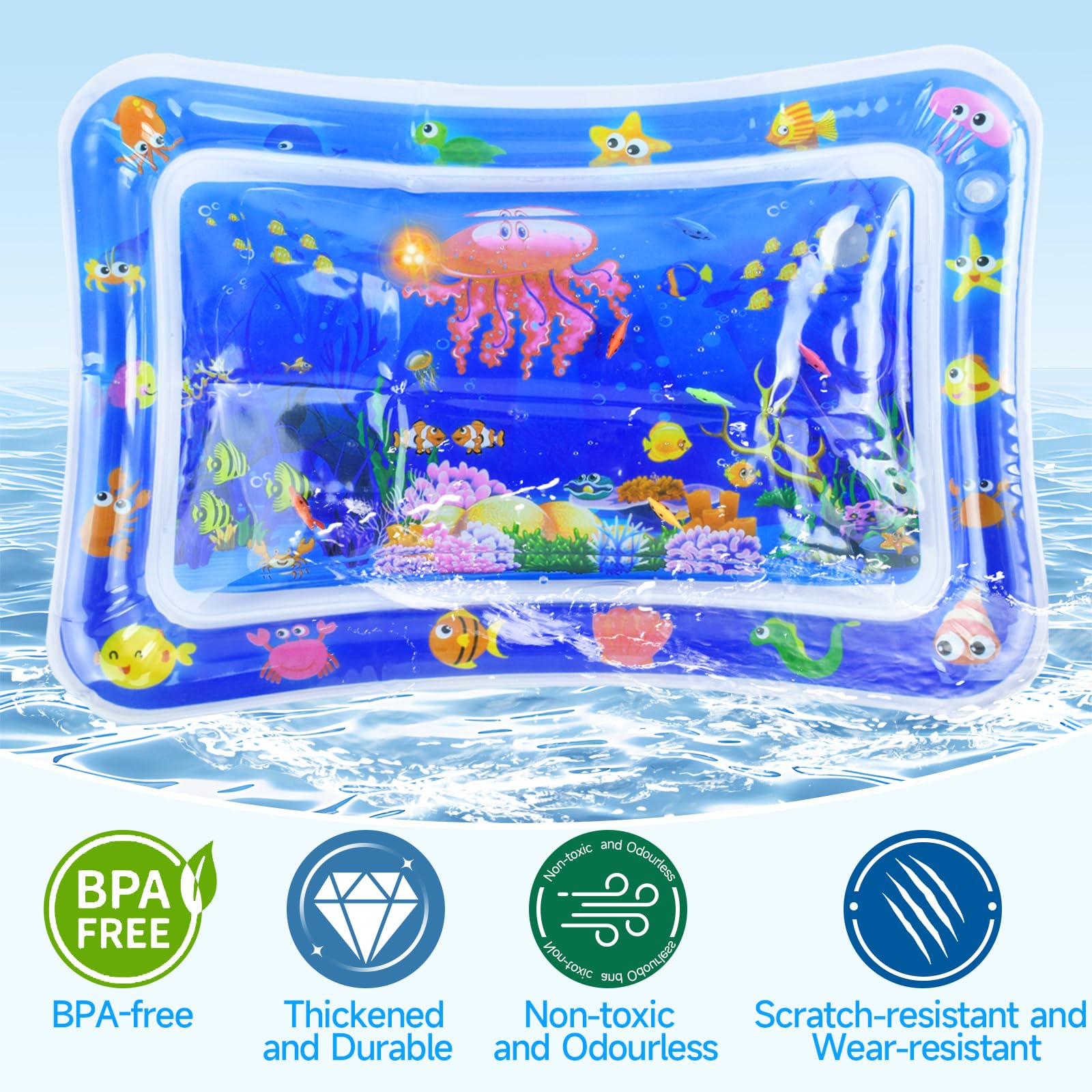 Tappetino da Gioco per Gatti, LED Tappetino Sensoriale ad Acqua per Gatti Interattivo Tappeto Sensoriale Gatto Ispessito, Water Sensor Play Mat Cat
