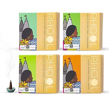 PHOOL LUXURY INCENSE Natural Incense Cones (Bundle Pack Of 4) I Citral Fragrances - Citronella, Eucalyptus, Lemongrass, Orange I 100% Organic Dhoop Cones | Natural Mosquito Repellents - image, photos