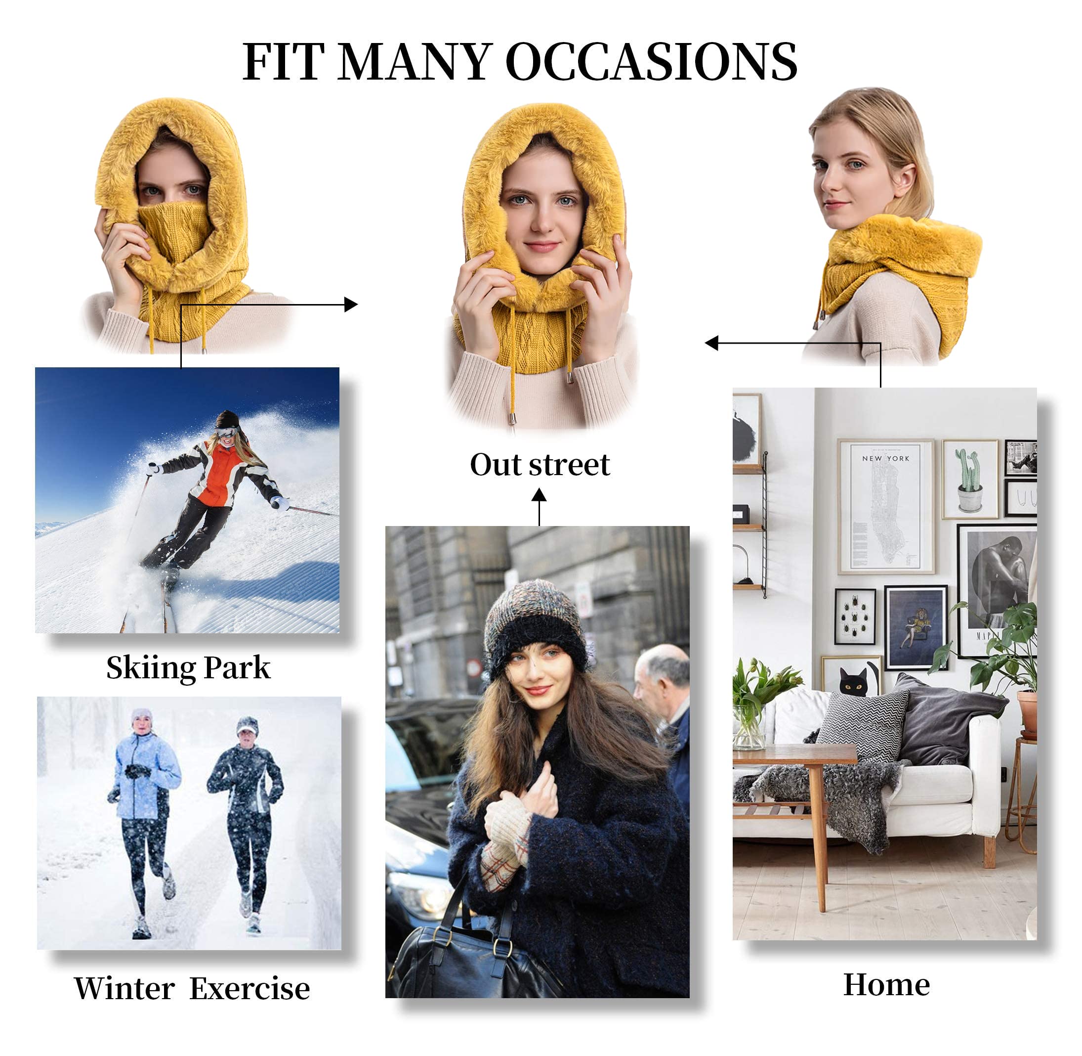 JFAN Gorro Invierno Mujer Térmico Pasamontañas Mujer Invierno Gorros Resistente Al Viento CáLido Y Suave Adecuado para Esquiar Ciclismo Talla única