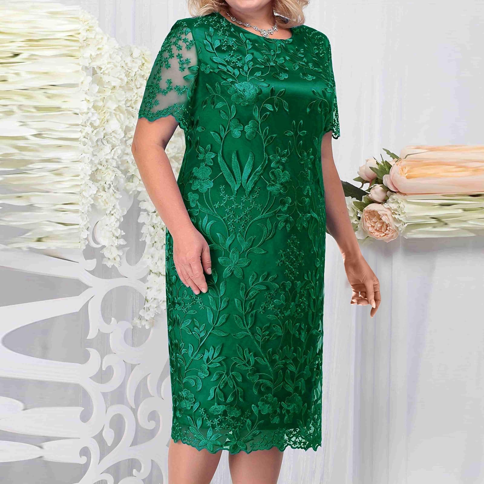 Vestidos de verano 2026 para mujer, elegante vestido de novia, talla grande, bordado floral, vestidos de noche formales, de manga corta, para fiesta, boda, invitada, vestido de fiesta