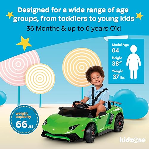 Miniatura 5 de Kidzone Auto eléctrico para niños 12V licencia Lamborghini Aventador SV auto deportivo a batería juguete 2 velocidades control parental sistema de