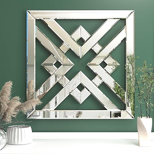 Paquete de 2 espejos plateados para decoración de pared de 16 x 16 pulgadas, espejos decorativos para montar en la pared, modernos y cuadrados