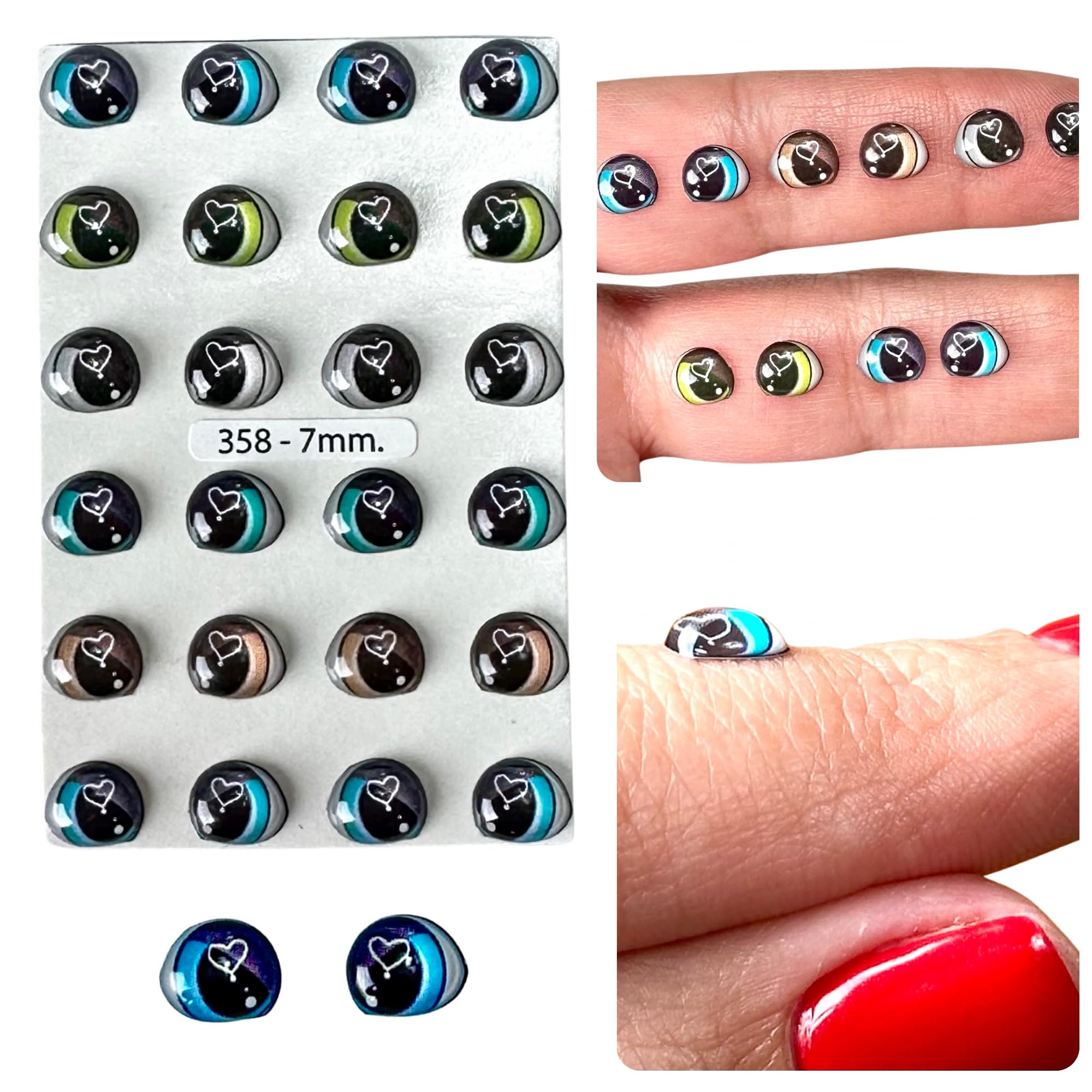 358-7: 3D Resin Googly & Wiggle Eyes (24 Pcs/12 Pairs) 7mm – Blue, Green, Gray, Brown – Self-Adhesive for DIY Crafts, Clay, Felt, EVA, Cold Porcelain, Polymer Clay, Sculptures, Amigurumi