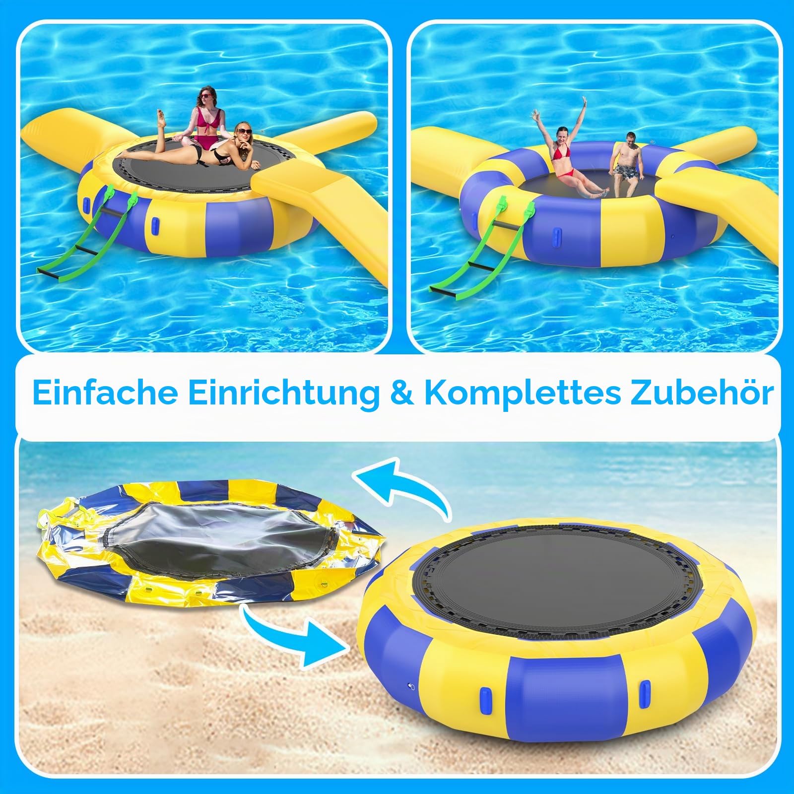 Aufblasbares Wassertrampolin mit Rutsche, 4,9 m Sprungplattform, perfekt für Seen, inklusive aufblasbarem Schlauch und Sprungmatte