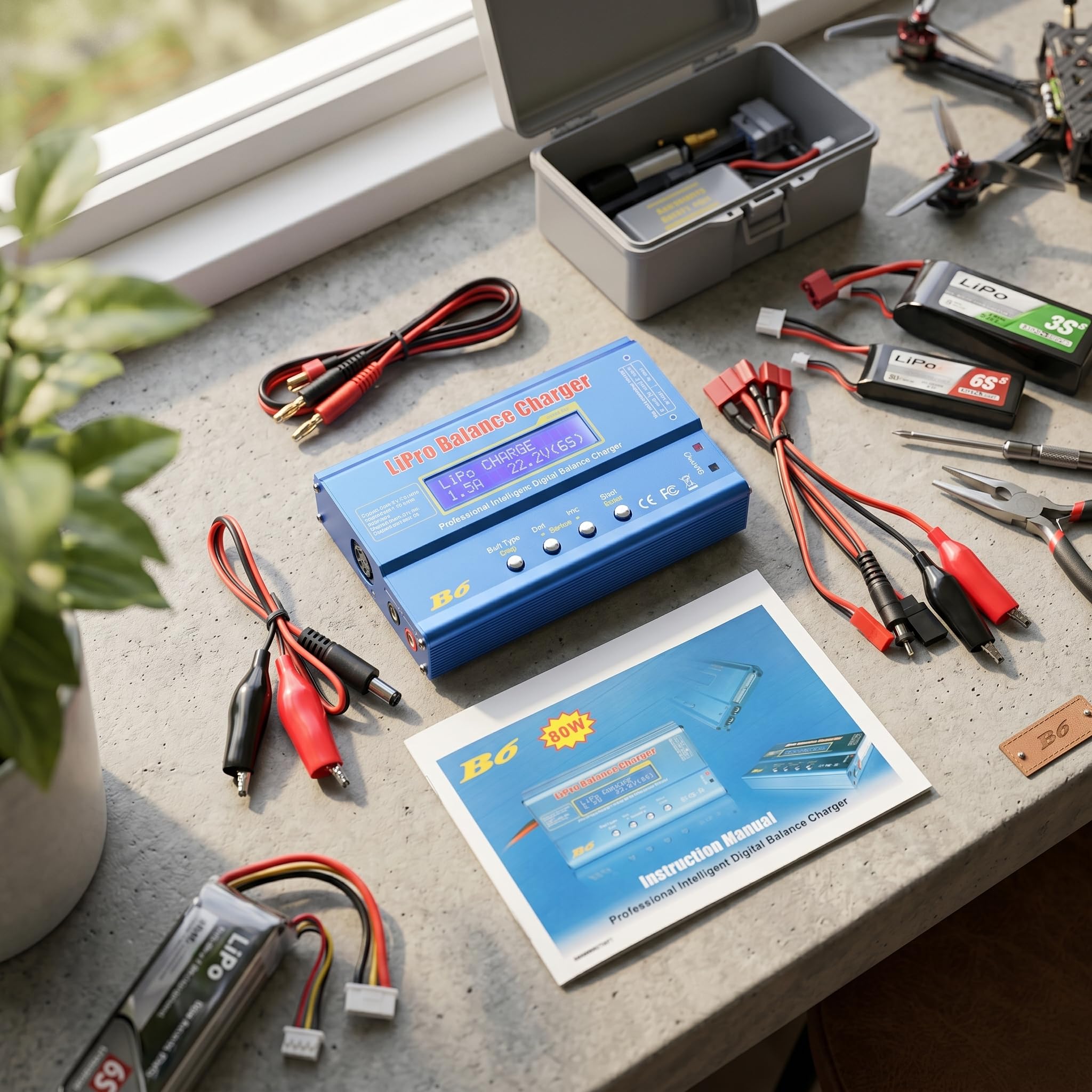 Fafeicy B6 80W RC Batería Cargador Balance Cargador para Lipo NIMH, Pantalla LCD Digital con Carga 6S, Descarga de 5W, Ideal para Drones de (Nuevo IMAX B6 LCD Pantalla Digital RC