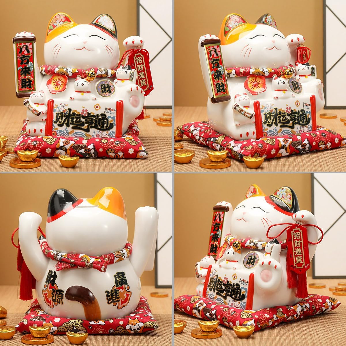 Lucky Cat Statue Figurines Chinese Ceramic Lucky Cat Piggy Bank Japanese Money Fortune Cat Gift Decorations for Store Company Opening(CQG9#) - Image 2
