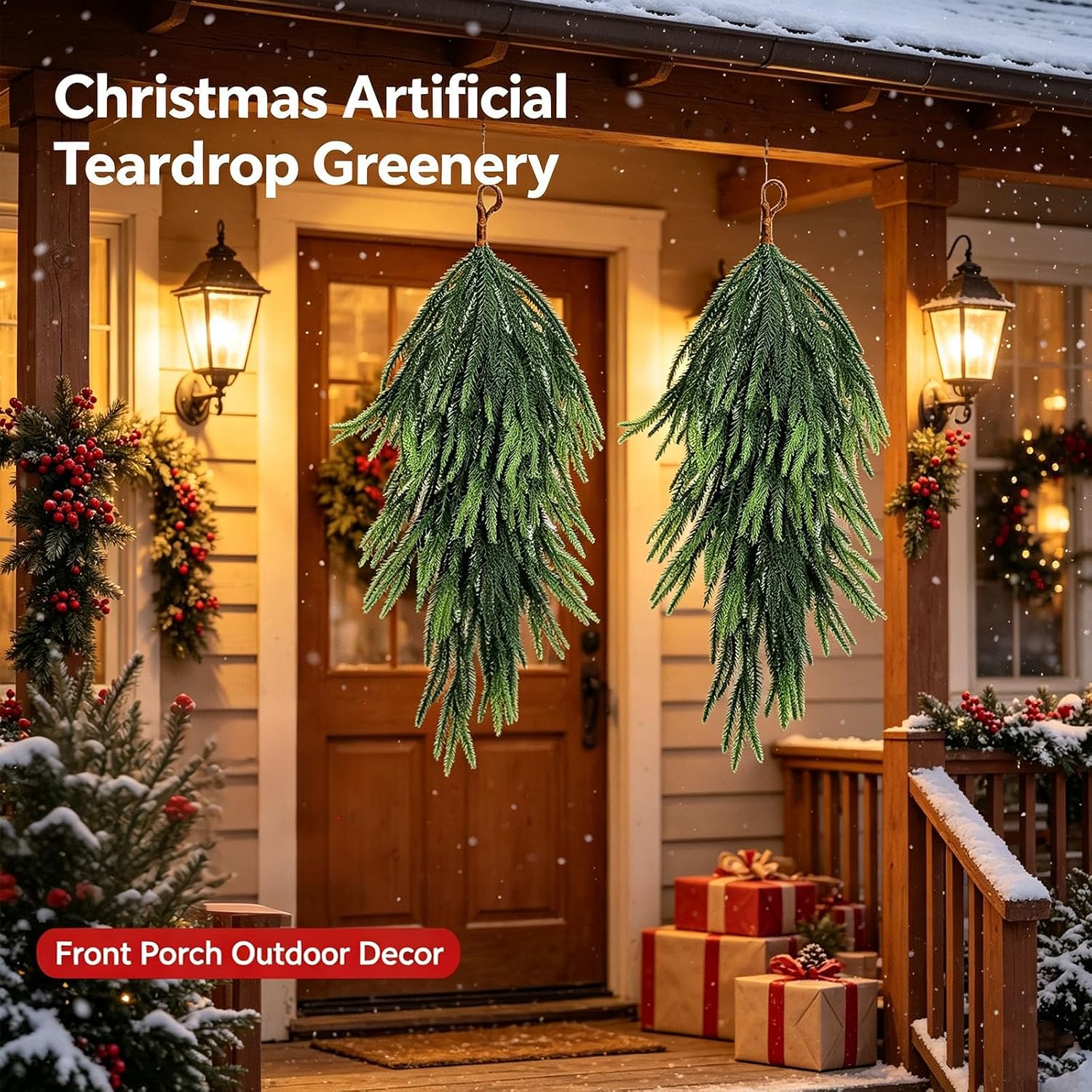 2 Pcs Artificial Christmas Teardrop Swag 28" Faux Pine Spring Wreath,