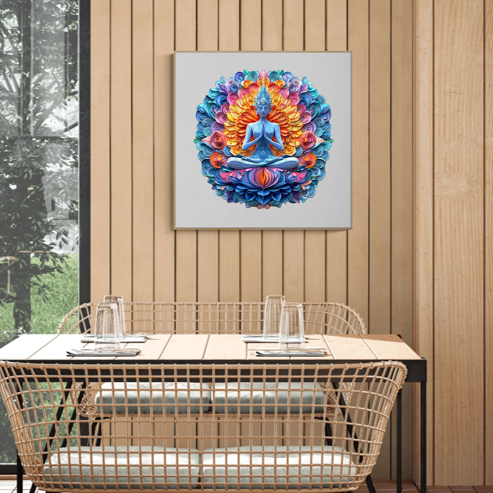 Puzzles en bois pour adultes – Puzzle en bois mandala de yoga – Puzzle unique en forme d'animal en bois découpé – Décoration écologique pour la maison et le bureau (M-29 x 30 cm)